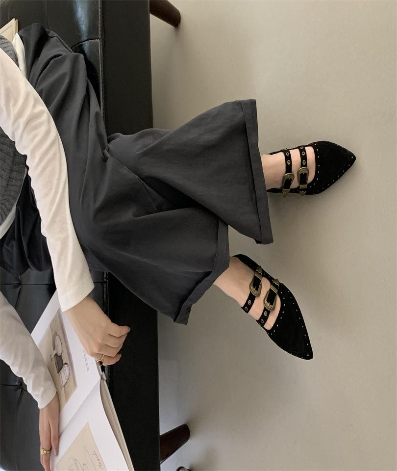 Inner fashion rivet pointed belt buckle Mary Jane shoes women's 2025 new retro versatile single shoes