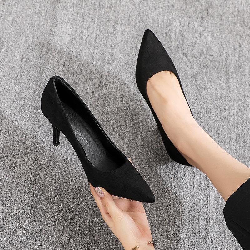 Black high heels women's stiletto new spring and autumn professional single shoes comfortable soft sole work etiquette work shoes