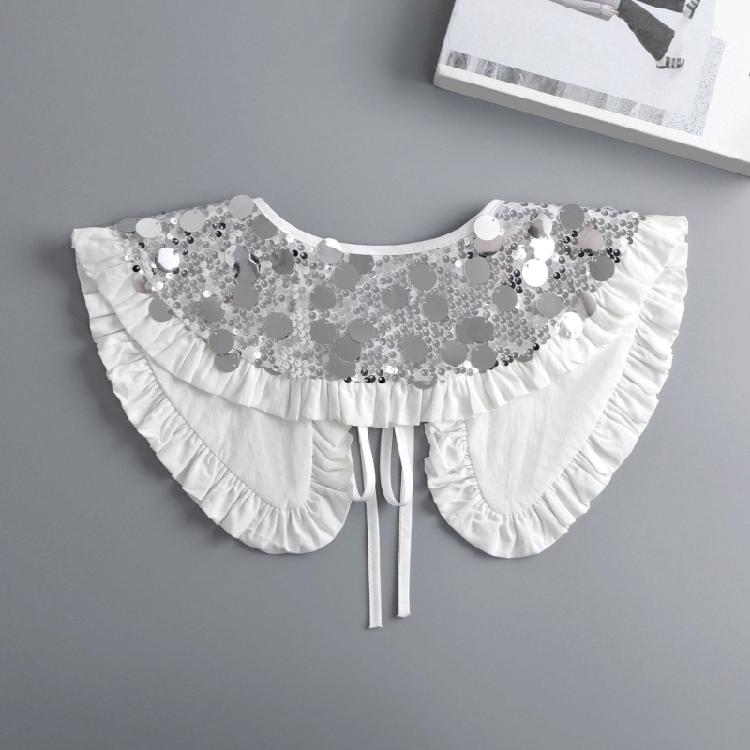 Sophisticated Sparkling Sequins Cape False Collar Elegant Pleated Ruffled Layering Shawl Clothing Accessory for Dress