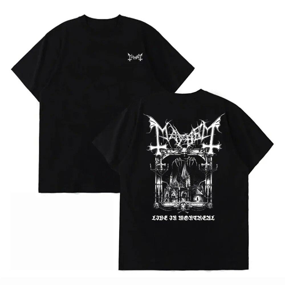 Harajuku Fashion Black Metal Band Mayhem Double Sided Printing Tshirts Unisex Women Short Sleeve Cotton Tees Oversized Streetwear Unisex