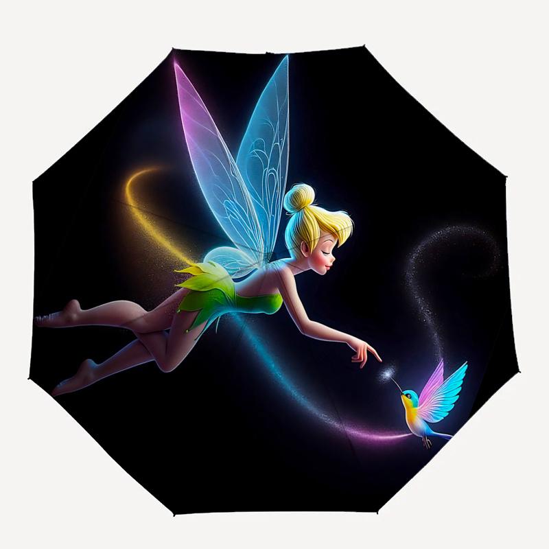 Disney Tinker Bell Automatic Open/Close Umbrella - Cute Umbrella with Cute Design, Portable 3-Fold Compact Umbrella for Men & Women, Valenti