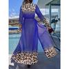 Women'S Chiffon Leopard Print Beach Cover-Up Dress - V-Neck, Long Sleeve, Tie-Waist, Lightweight & Breathable, Casual Beach Dress
