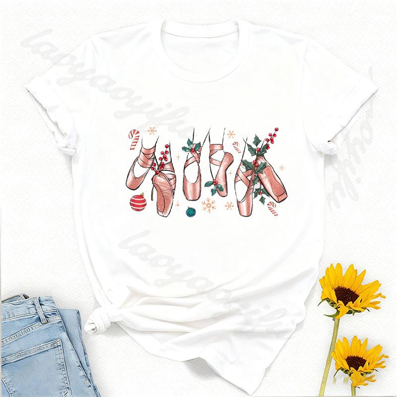Ballet Slipper Cotton TShirt Merry Dancemas TShirt Dancing Christmas TShirt Ballerina Christmas Gift Women Clothes Y2k Top