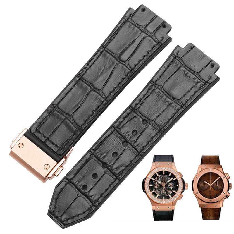 Für HUBLOT BIG BANG Echtes Leder 25mm*19mm Wasserdichtes Herren-Uhrenarmband Kette Uhr Gummi-Uhrenkette
