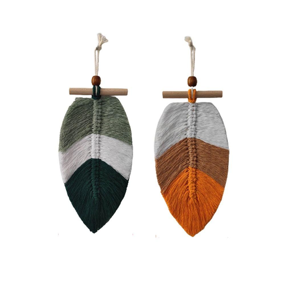 

2 шт. Домашний декор Бохо Лист Настенный декор Хлопковый плетеный лист Подвески Макраме Настенное панно Офис оранжевый/зелёный