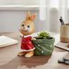 Resin Hare Flowerpot Charming Pot Cartoon Statue Planter for Tabletop Yellow Basket Rabbit
