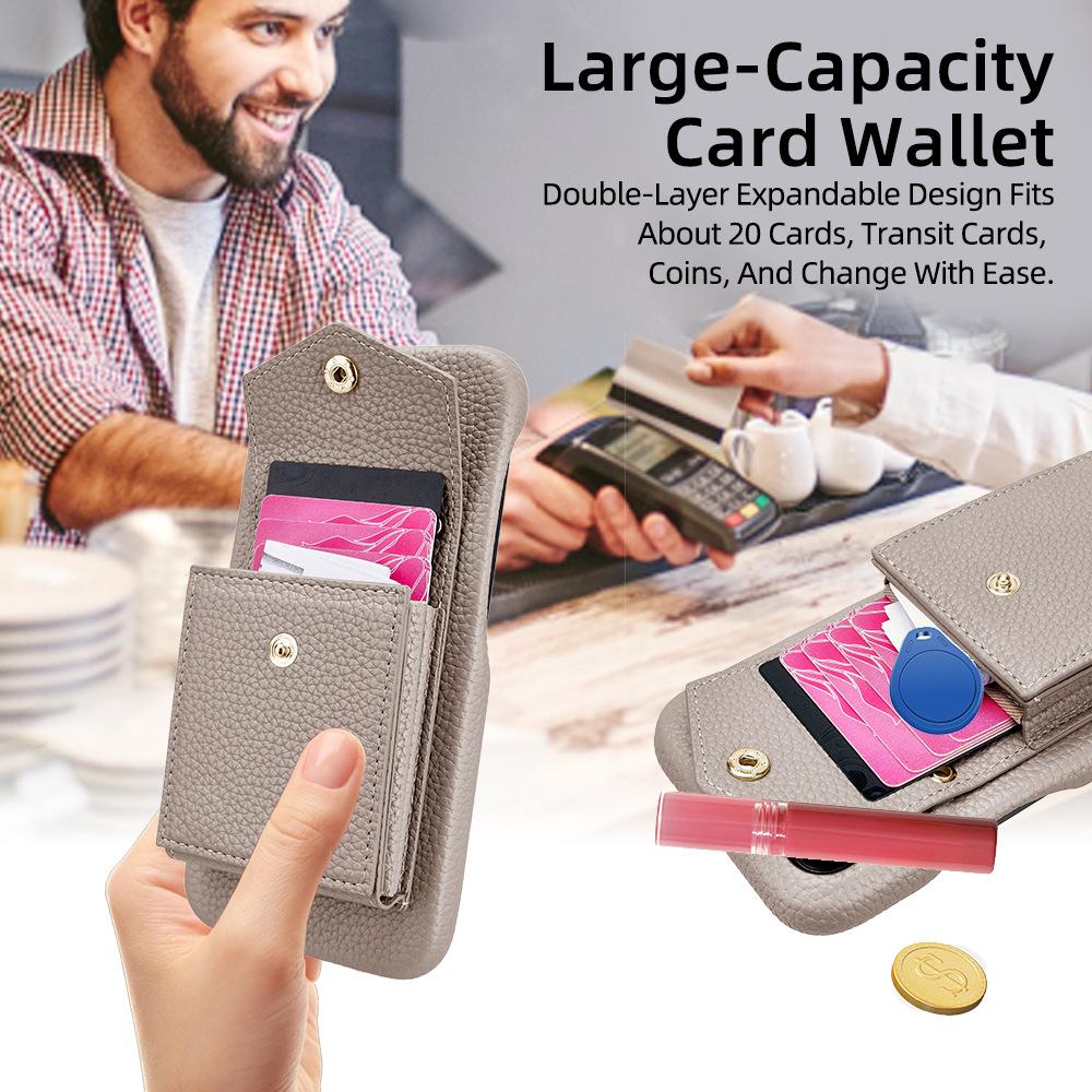 Large Capacity Crossbody Leather Wallet Phone Case with Kickstand Anti-drop for Apple iPhone 16 11 12 15 Pro Protective Mobile Cover