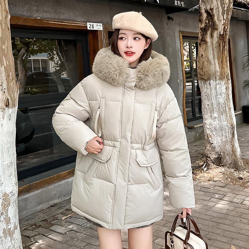 New medium and long cotton-padded clothes women's clothing waist down cotton clothes big fur collar jacket women