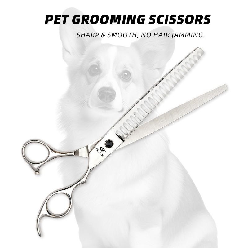 Professional Grooming Scissors Large Dogs 8 Inch Black Sapphire Handle Fishbone Thinning Shears Stainless Steel Manual Pet