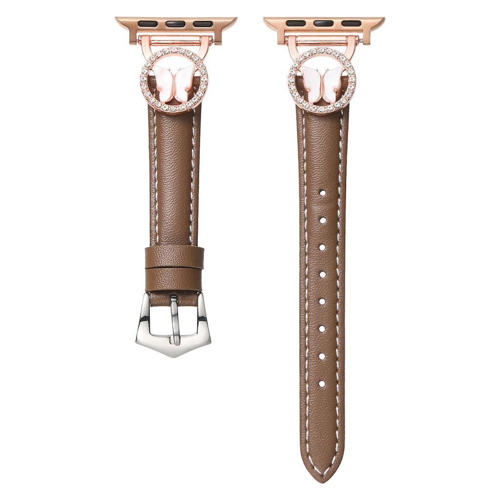 Leather Strap for Apple Watch Series 10 9 8 7 SE 6 5 4 3 2 1 42mm 41mm 40mm 38mm Rhinestone Butterfly Band