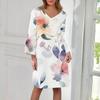 Women's Fashion V-neck Color Large Size Loose Long Large Swing 3/4 Sleeved Dress