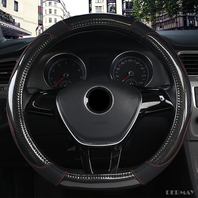 DERMAY D Shape Steering-Wheel Black Auto Car Steering Wheel Cover Leather 38CM Wheel Cover Interior Accessories