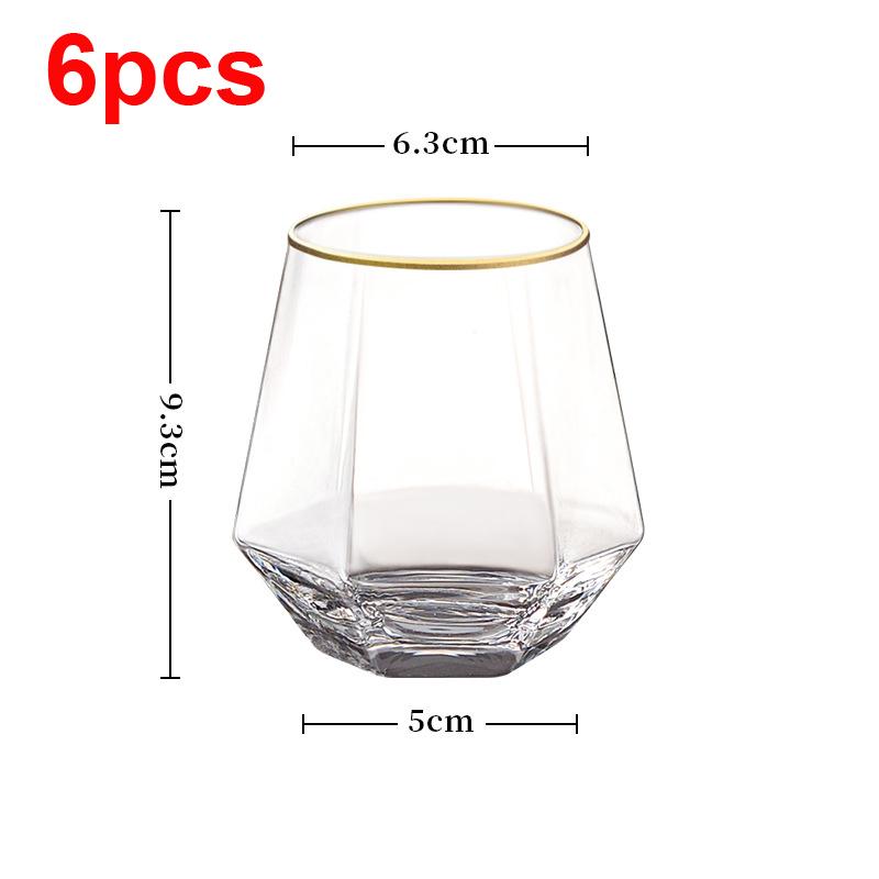 6pcs/lot Whiskey Glass Diamond Crystal Wine Glass Cup Golden Transparent Coffee Mug Cup Milk Tea Mugs Beer Glass Bar Drinkware