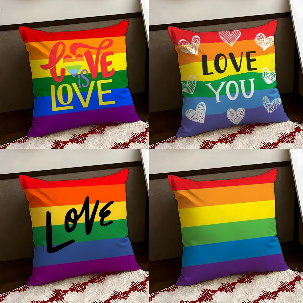 Homosexual Rainbow Flag Cushion Cover Reversible Soft Durable Pillow Cover Home Car MultiScene Use for Daily Comfort