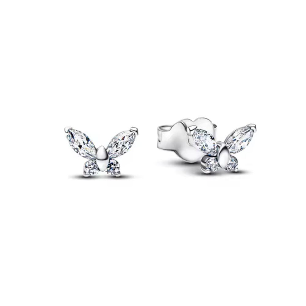 925 Silber Schleifenohrstecker mit Federn Blaue Blume Schmetterling Hochzeitsfeier Schmuck Geschenk für Frauen Modeaccessoire