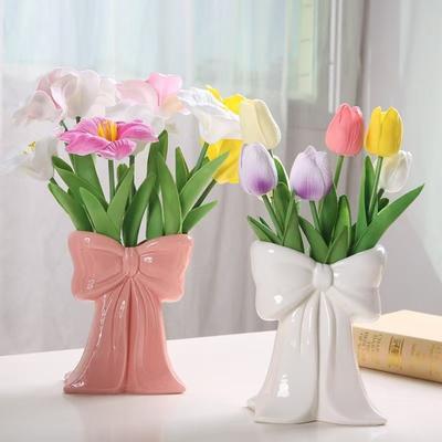 Pink Coquette Ceramic Bow Vase Bow Knot Accent Ceramic Plant Pot Ceramic Vase Desktop Decoration