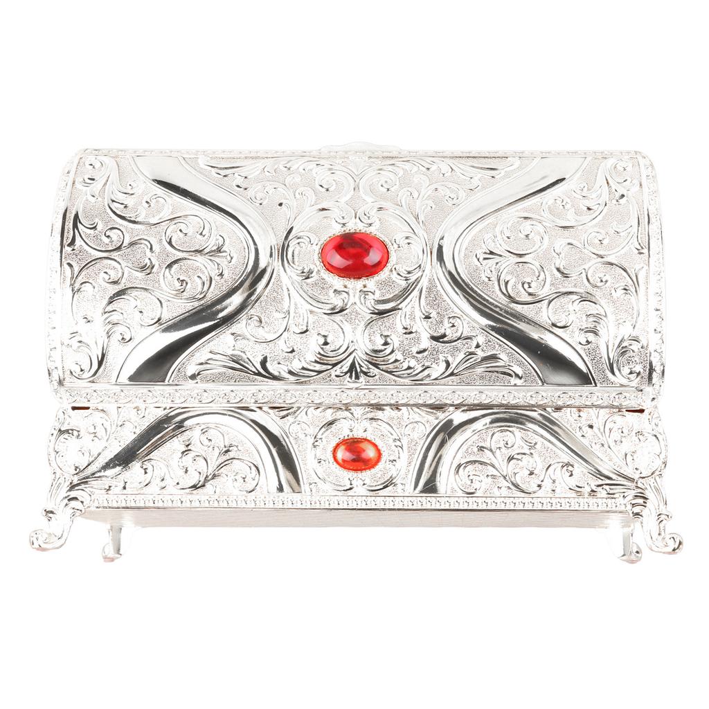 Vintage Metal Jewelry Box Rectangle Delicate Pattern Trinket Box with Soft for Rings Rrings