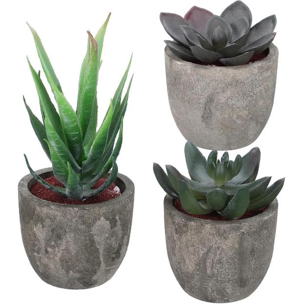 DOITOOL 3 Pcs Fake Succulents Potted Realistic Artificial Succulent Plants In Pots for Bathroom Home Office Table Decoration