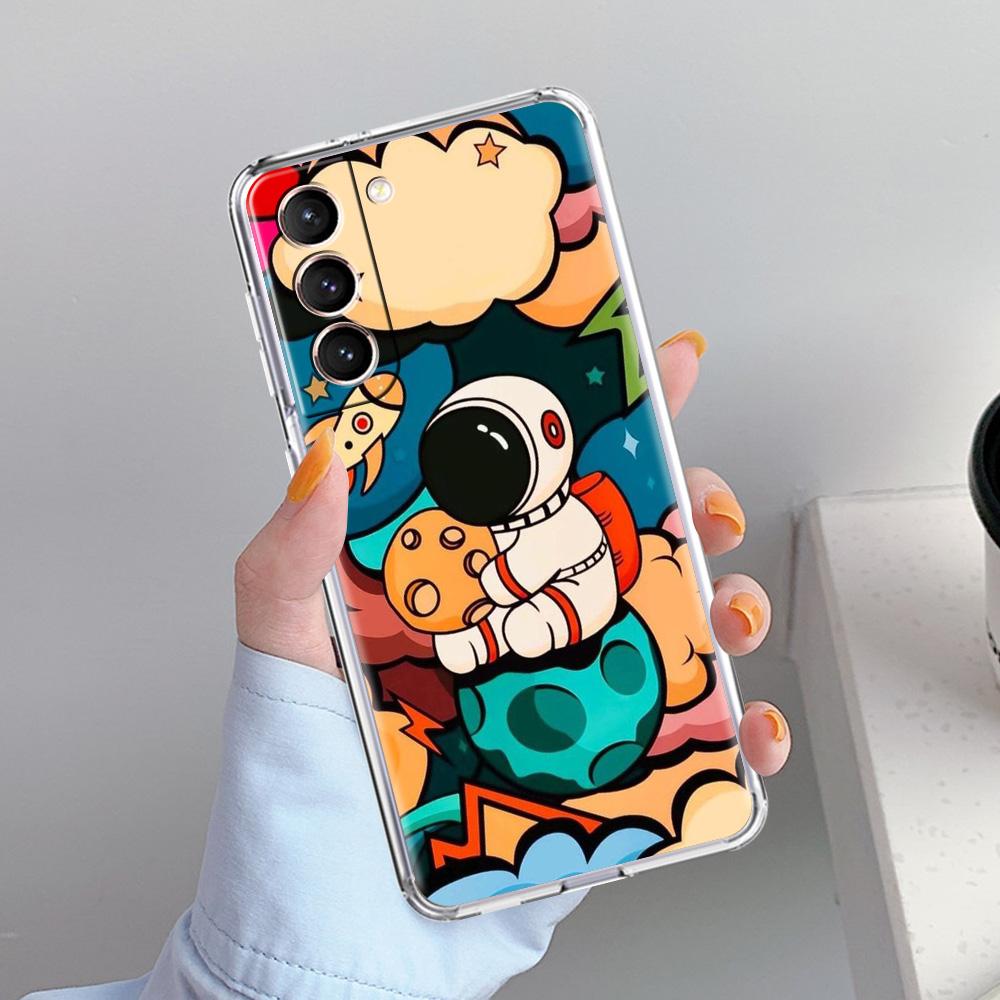 Phone Case For Samsung Galaxy S26 S25 S24 S23 S22 Ultra S20 S21 FE 5G Plus Soft Clear Cover Space Astronaut Cartoon