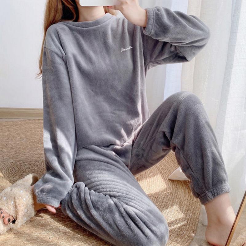 Compre Calças quentes espessas de inverno terno outono e inverno coral lã  quente solto grande tamanho pijama feminino barato — frete grátis,  avaliações reais com fotos — Joom