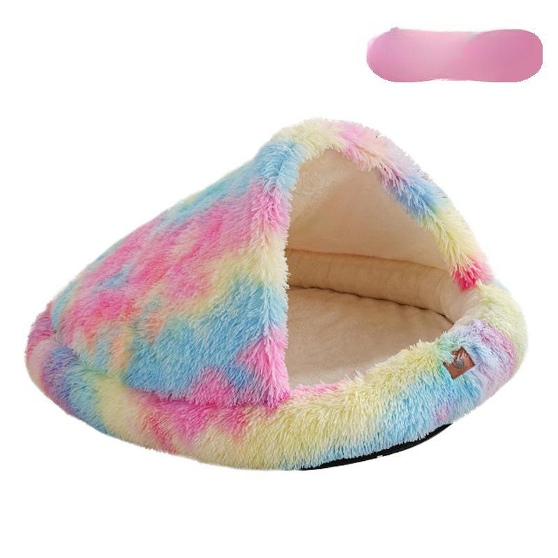 Winter Warm Plush Cat Bed Semi-Enclosed Pet House Cozy Dog Bed for Indoor Shelter