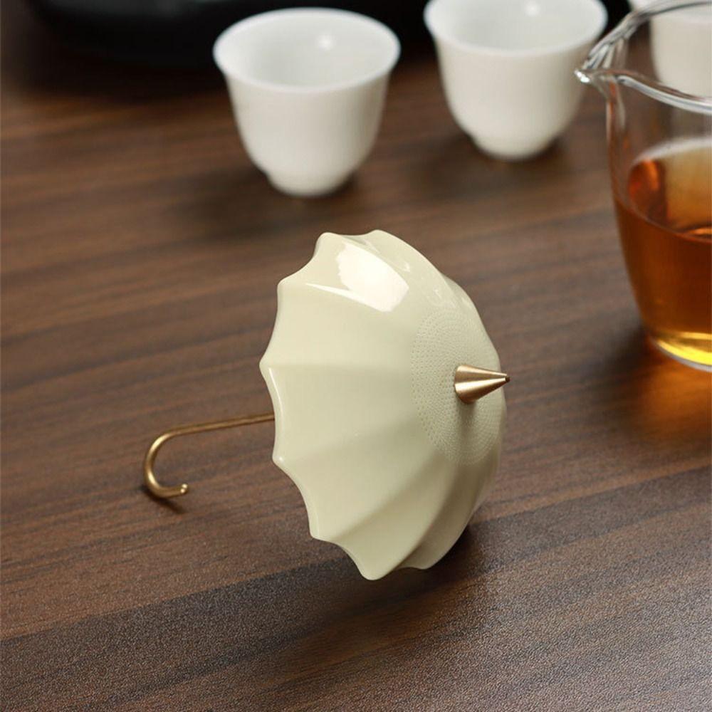 Tea Ceremony Accessory Fine Mesh Ceramic Umbrella Tea Filter Solid Color Integrated Tea Strainer Vintage Tea Sieve Business Gift