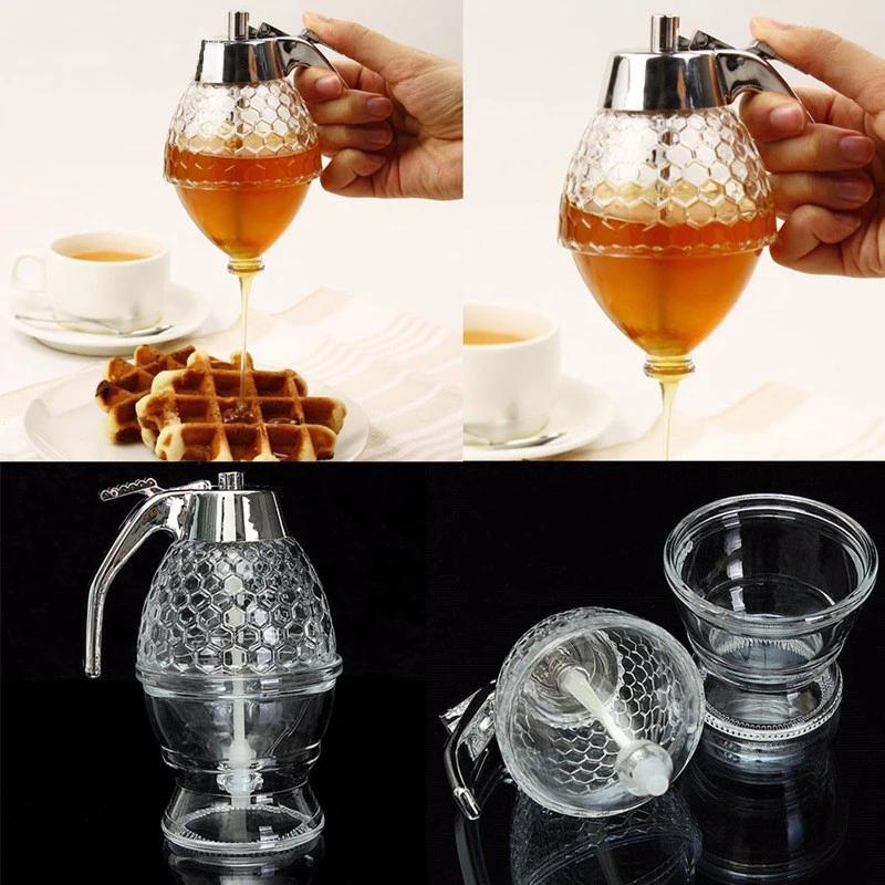 Honey Dispenser Pot Container Cup Juice Syrup Kettle Kitchen Bee Drip Rack Stand Portable Storage Pot Transparent Container