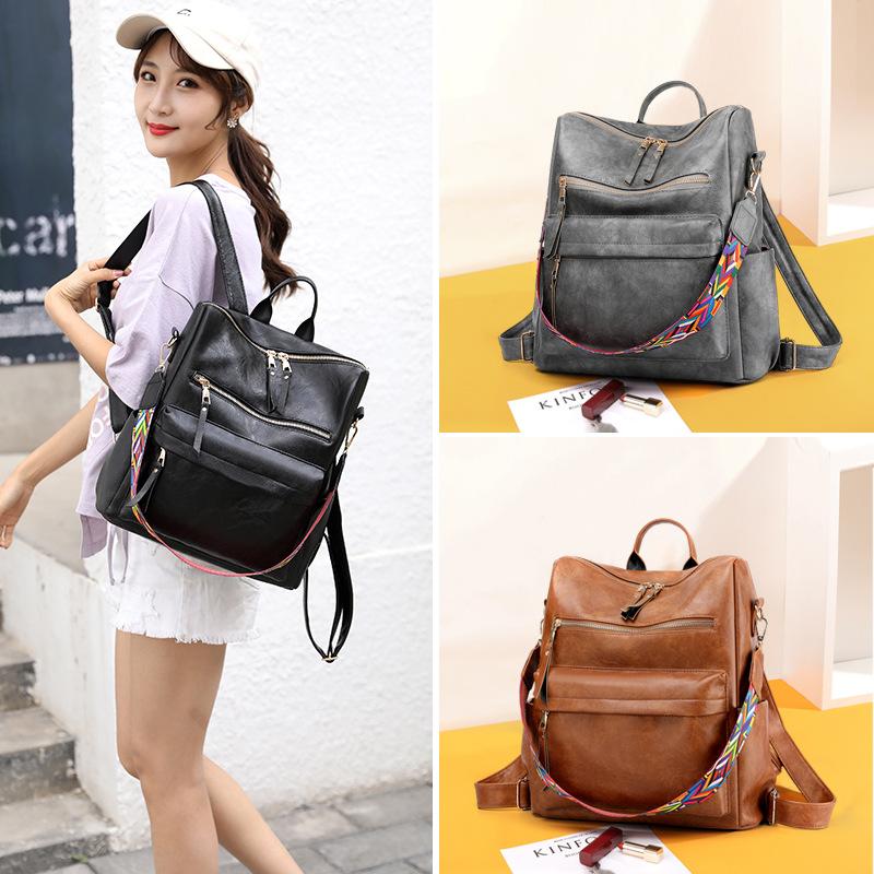 Schoolbagbag Retro Backpack Female Korean Version New Trendy Soft Leather Large Capacity Dual-purpose Women's Backpack Student Schoolbag