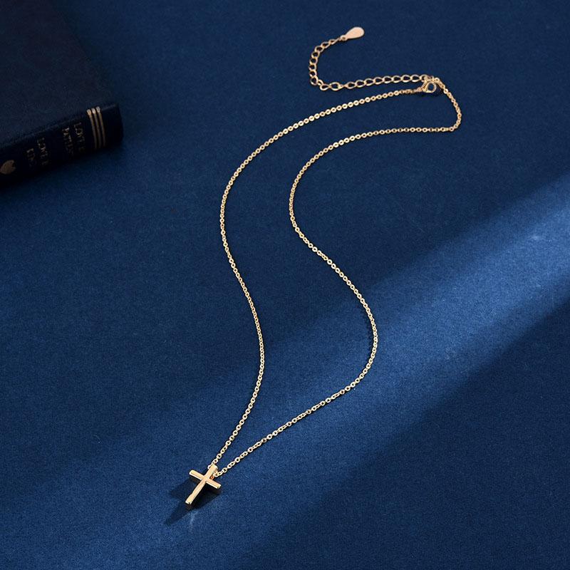 PANJBJ S925 Sterling Silver Korean Personality Glossy Cross Necklace Ladies Simple And Versatile Pendant Chain NecklacePANJBJ