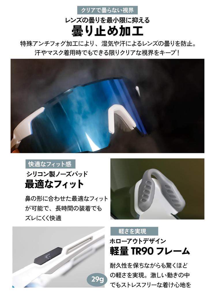 Sports Mirror Blue UV With Inner Frame for White Frame x Blue Lens [Gorix] Sunglasses, Anti-Fog Sunglasses, Lens, (GS-ANTIFOG32) [UV400, Protection]