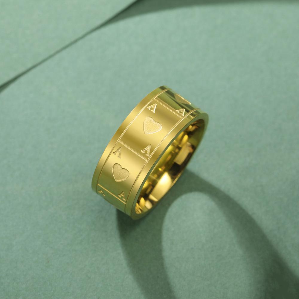 Dawapara Vintage Ace Poker Card Men Ring 8MM Unisex Luck Ring Ace of Love Stainless Steel Wedding Band Jewelry