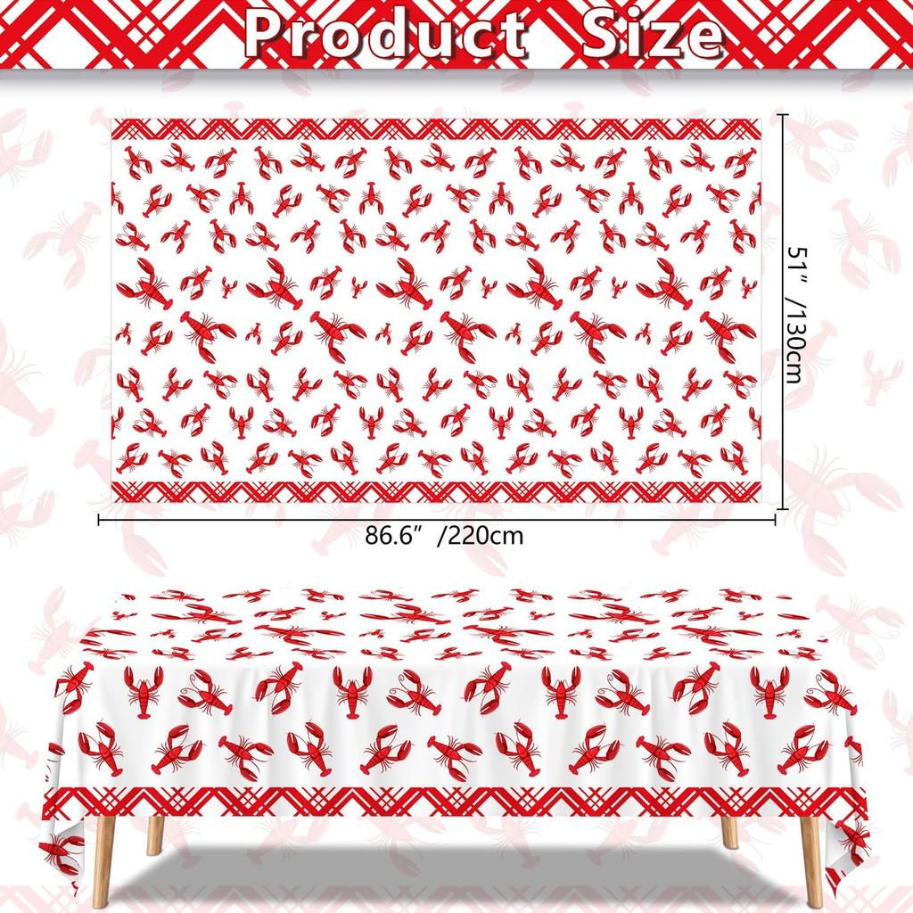 4Pcs Crawfish Tablecloth Birthday Party White and Red Crawfish Table Covers 51 x 86 Rectangle Lobster Table Cloth for Birthday Party Baby Shower