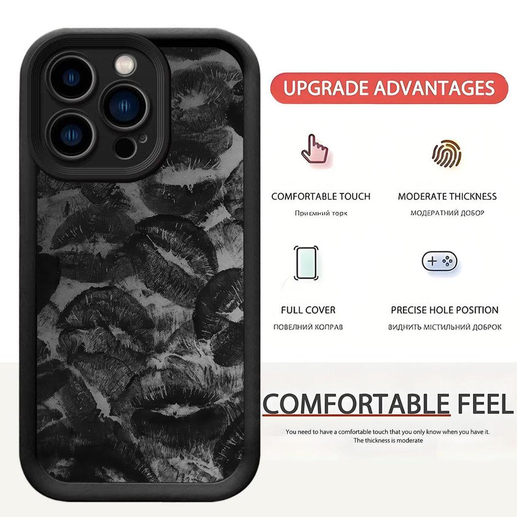 Czarny Etui z Stopniami do iPhone 15/16/17 Pro Max z Nadrukiem Szminki na Cały Ekran