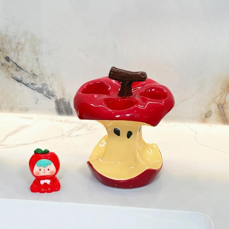 Ins Apple Toothbrush Holder Makeup Brush Storage Rack Ceramic Toothbrush Stand Household Bathroom Bathroom Accessories
