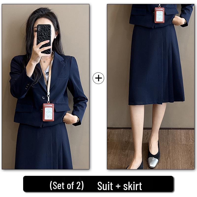 

Профессиональный антивозрастной костюм-двойка для ранней осени, маленького размера, для собеседования, с юбкой миди XL