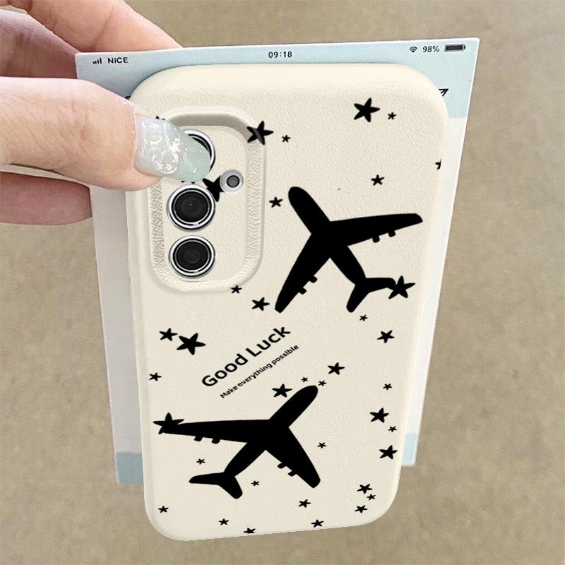 For Samsung S25 S24 FE S23 Ultra S22 A56 A36 A16 A15 A55 Phone Case Airplane Pattern Soft Slim Shockproof Matte TPU Leather Texture Back Cover