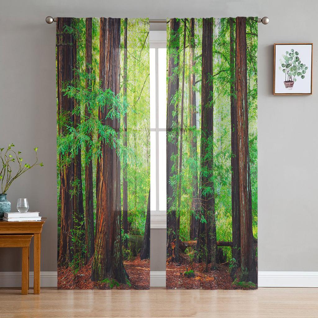 Luxury Tulle Curtains Fog Woods Fir Jungle Living Room Kitchen Chiffon Curtain Youth Bedroom Sheer Floor Valance Curtain