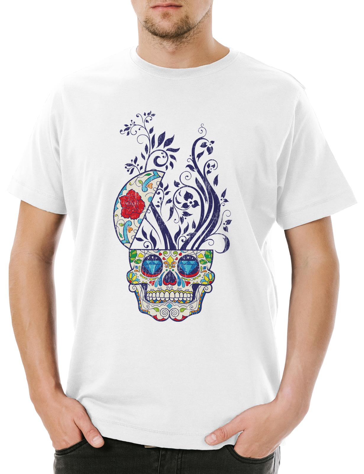 Floral Sugar Skull Men s T-Shirt Mens Womens Tees Top Skull Mexico Gang Latino Mexico Tattoo Art XL