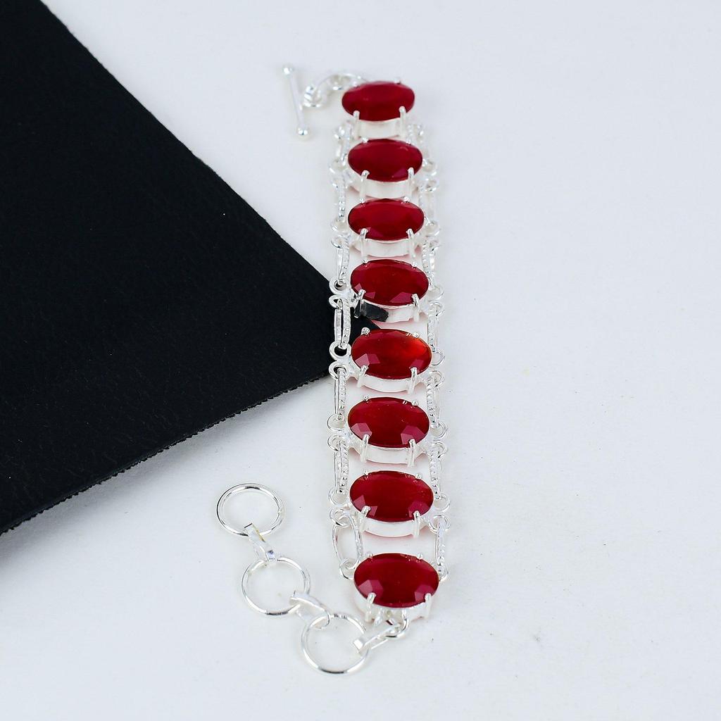 Amazing Red Ruby Gemstone Handmade 925 Sterling Silver Bracelet, Red Ruby Bracelet For Wife , Unisex Bracelet, Thanksgiving Gifts