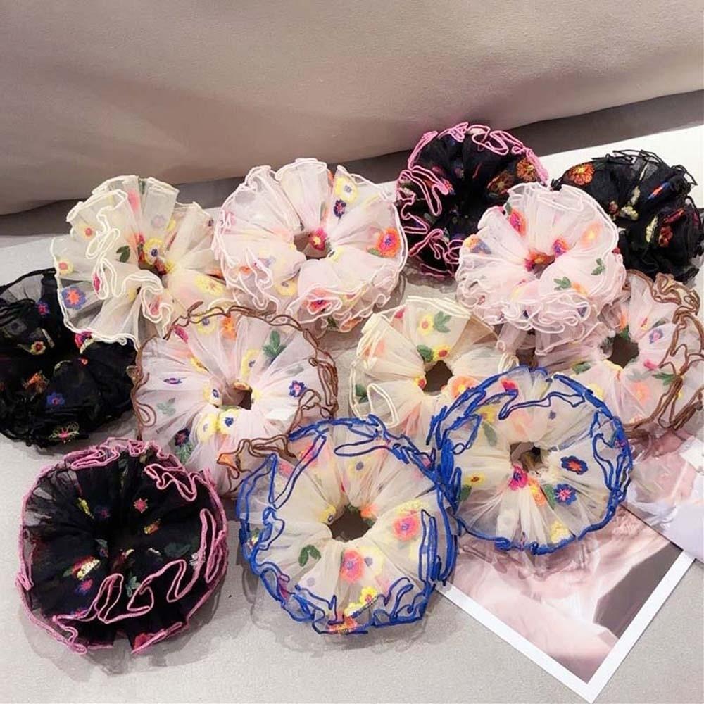 Large Intestine Circle Floral Hair Rope Korean Style Bun Rubber Bands Flower Lace Hair Ring  Daily