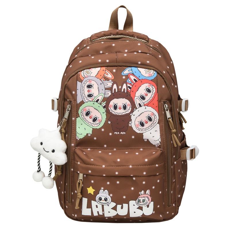 labubu student backpack for girls in junior and senior high school, large capacity, casual backpack for girls, lightweight and versatile