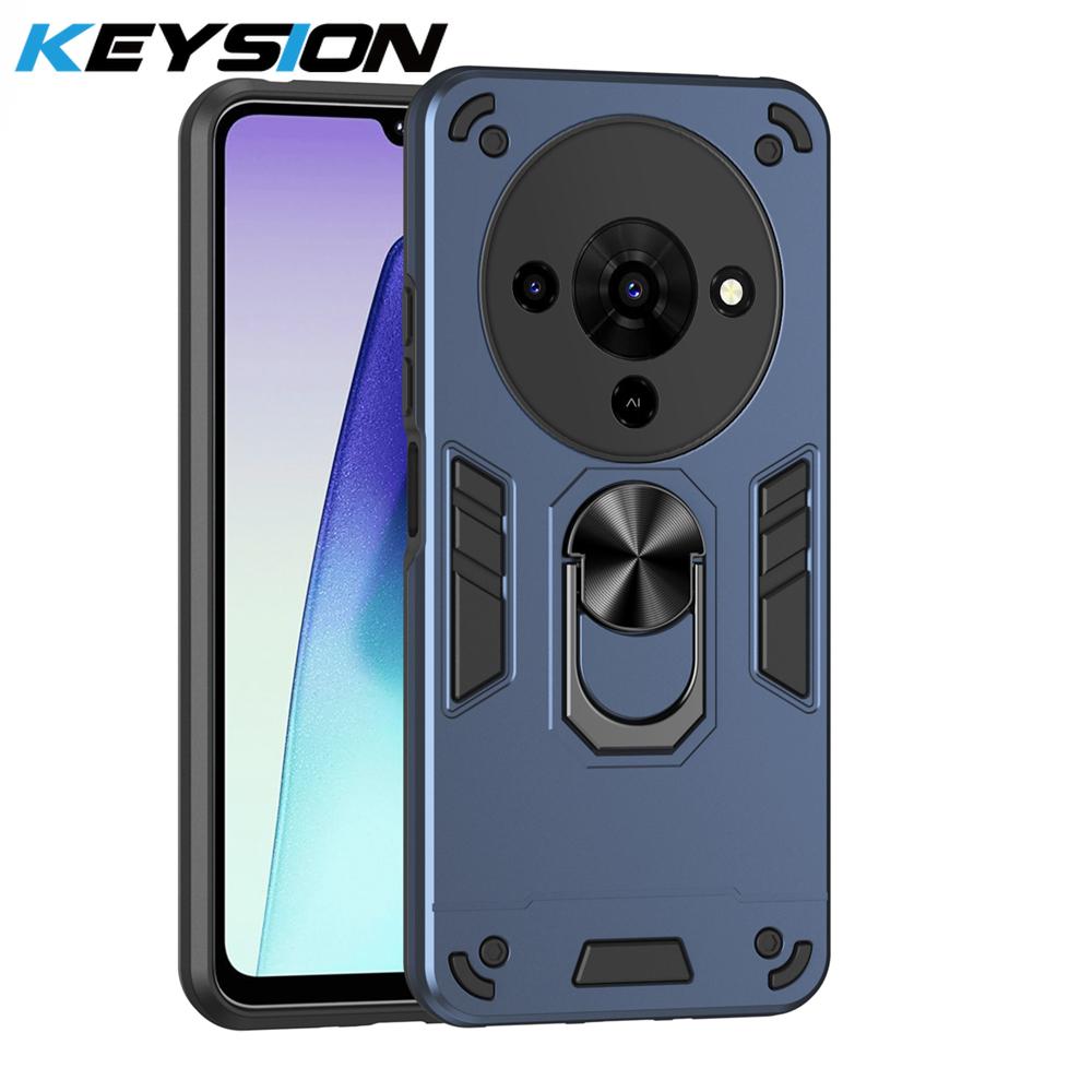 KEYSION Shockproof Armor Case for ZTE Blade A76 5G Soft Silicone+PC Metal Ring Stand Phone Back Cover for ZTE Blade A76 5G