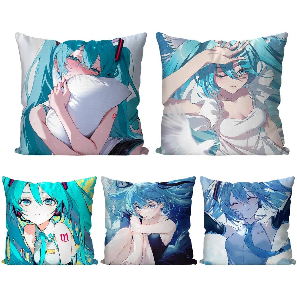 H-Hatsune M-Miku Singer Anime Pillow Case Square Pillow BedroomSofaLeisure Comfort Cushion Car Living Room Home Decoration 40X40