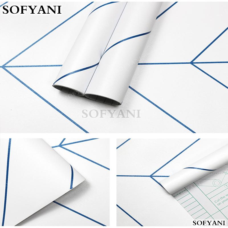 Black and white geometric line pattern contact paper self-adhesive peeling wallpaper for bedroom home decoration renovation