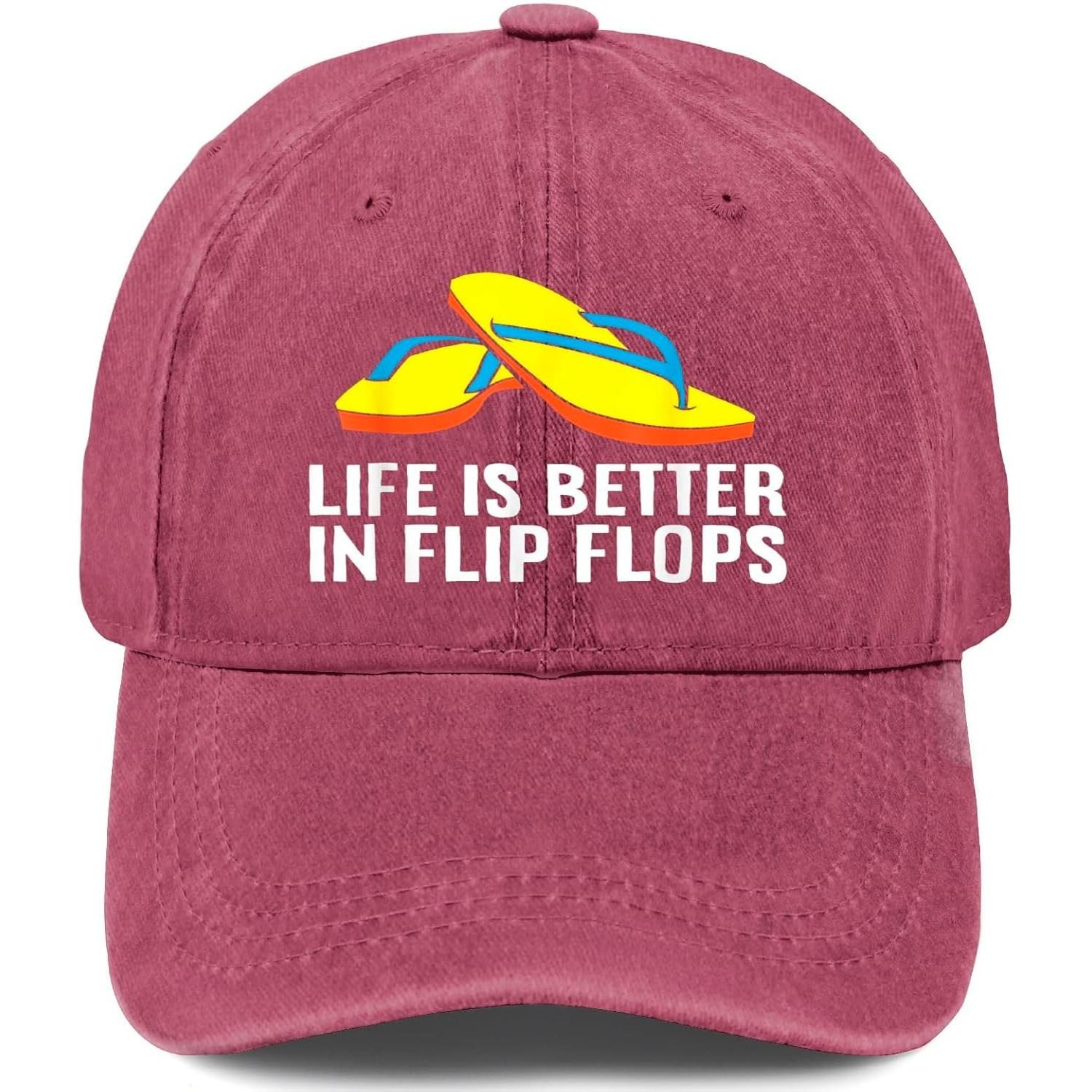 Life Is Better In Flip Flops Washed Baseball Cap Vintage Casual Sun Hat Unisex One Size