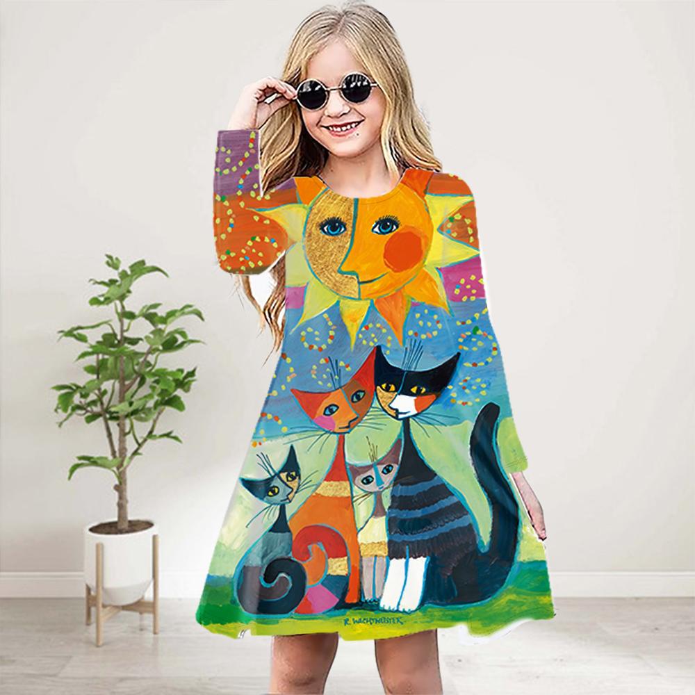 

Повседневное платье для девочек с 3D-принтом, круглым вырезом и длинными рукавами, детское платье принцессы 180 жёлтый