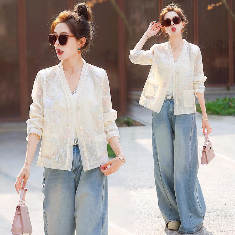 

Женский вышитый приталенный жакет 2025 - Новый китайский стиль для весны/лета XL (60-65 kg)