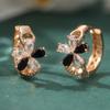Luxury Black Synthetic Zirconia Golden Plated Hoop Earrings for Women  Exquisite Wedding Flower Shape Jewelry Accessories