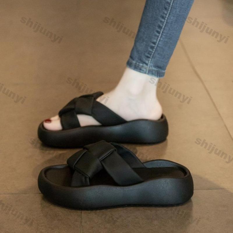 Mode Damen Ein-Wort-Slipper Sommer Neu Outdoor Atmungsaktiv Bequem Weiche Sohle Strandsandalen Mode Höhenerhöhung Freizeitschuhe