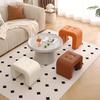Solid Wood Upholstered Stool, Multifunctional Soft Faux Leather Low Stool for Living Room, Compact Shoe Changing Bench